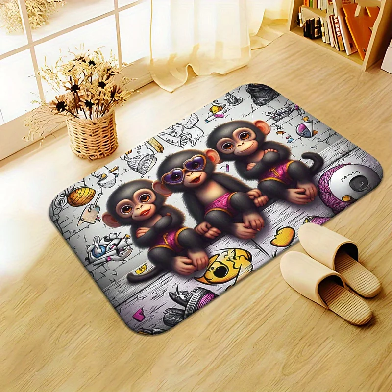 Adorable Cartoon Monkey Print Mat Rug Doormat Tropical Jungle Design for Bathroom Kitchen Entryway Home Decor Gifts