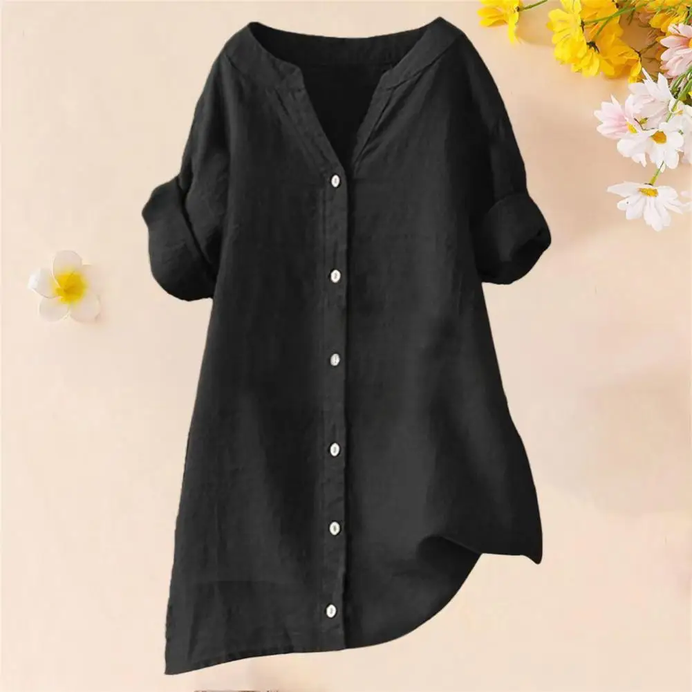 Женская рубашка с коротким рукавом и v-образным вырезом на пуговицах, рубашка, топы, однотонная свободная посадка, повседневная женская блузка