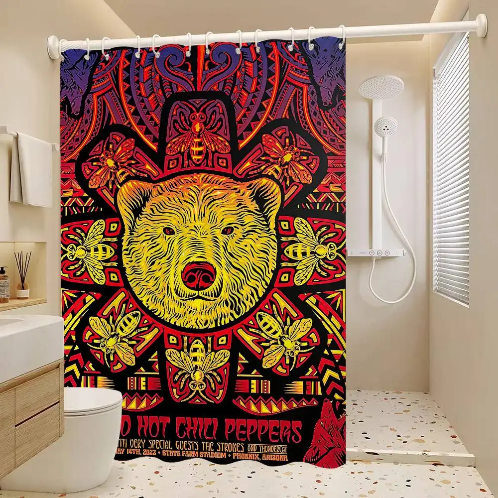 Popular banda de Rock Red Hot Chili pimientos patrón cortina de baño baño cortina de ducha impermeable con 12 ganchos decoración del hogar