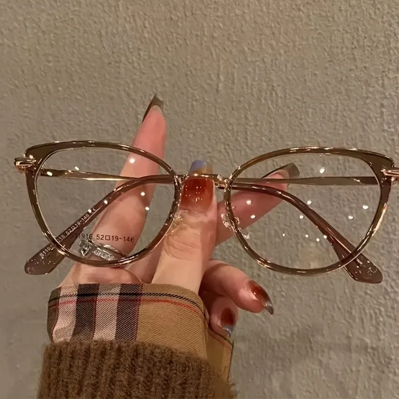 Y2K Women's Glasses - Oval Cat-Eye Frame with Full Side Chain Design, Suitable for Computer Use and Daily Wear