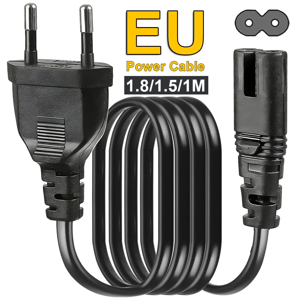 1.5M/1.8M EU Power Cable 2pin IEC320 C7 Power Extension Cord For Canon Dell Laptop Charger Epson Printer Radio Speaker for PS4