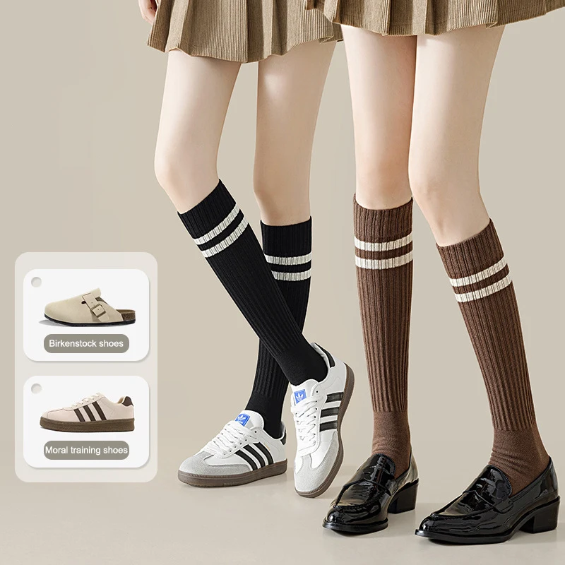الجوارب للنساء طويلة جديدة عالية الجودة النمط الياباني السيدات جوارب موضة مخطط الفتيات نمط Preppy الإناث جوارب طويلة إلى الركب #2