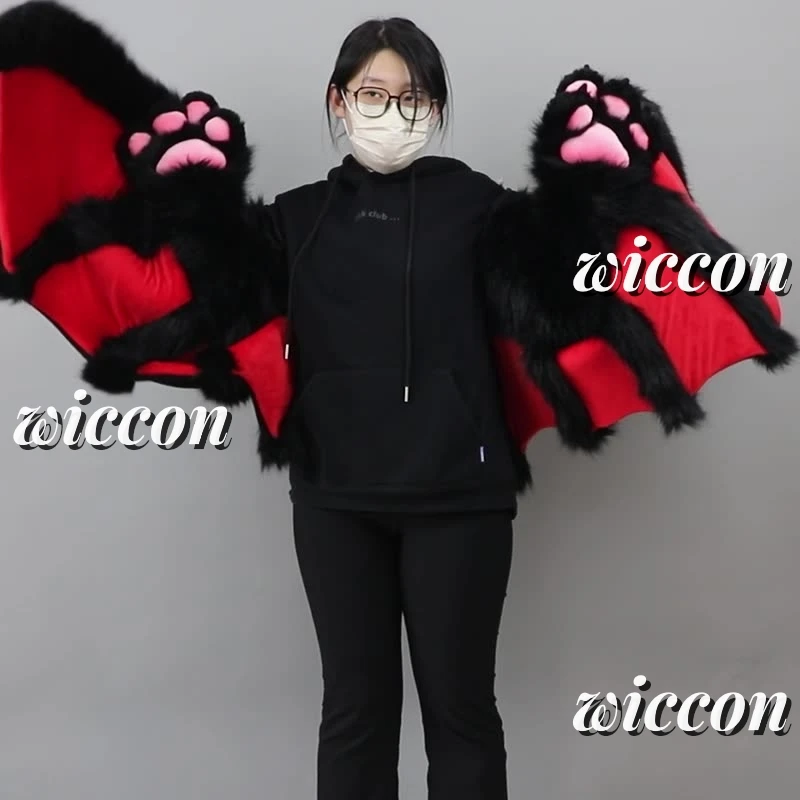 Большой пушистый Дьявол Крылья летучая мышь и коготь перчатки для Хэллоуина искусственные перчатки подарки косплей реквизит милый пушистый костюм лапы