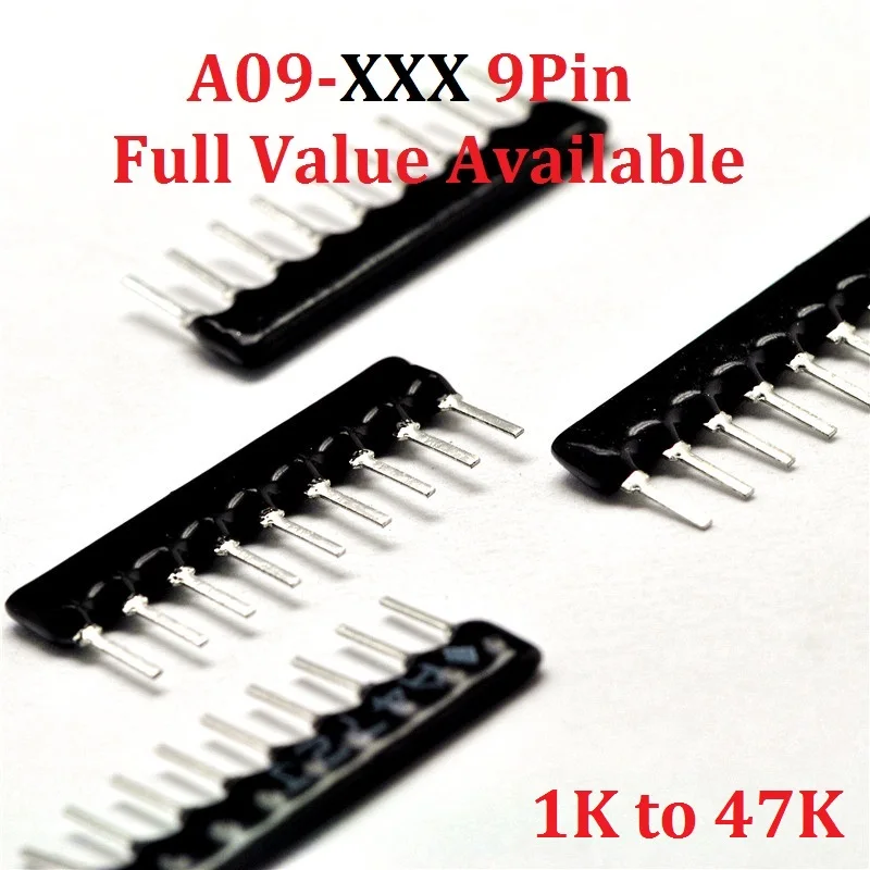 20PCS 9Pin NetWork Resistor A09-102/152/202/222/302/332/472/512/562/682/103/203/223/333/473/J/G 1K/1.5K/2K/2.2K3K/3.3K/4.7K/ohm