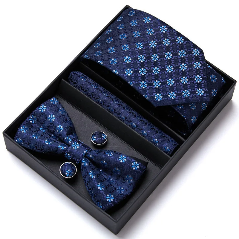 Men's tie in gift box bow tie and pocket square cufflink cover custom tie gift set for men's wedding business formal suit