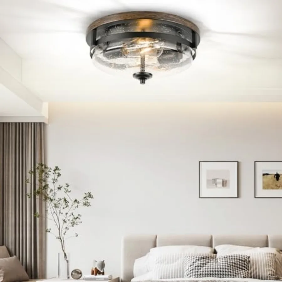 Flush Mount Ceiling Lights, 2-Light Farmhouse Close to Ceiling Light, Industrial Ceiling Lighting Fixture for Kitchen Hallway B view 3