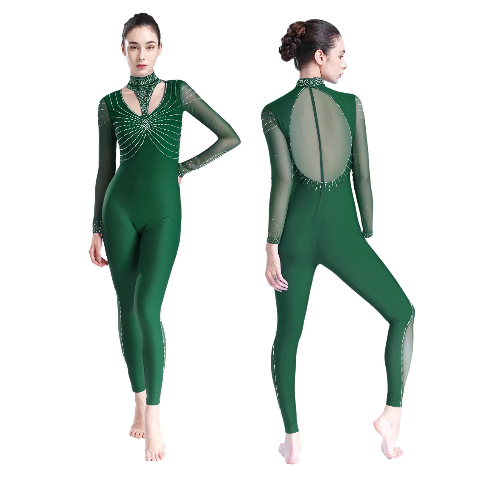 Mono elegante de baile lírico para mujer, diseño de retazos transpirable con cremallera oculta, mono de baile para espectáculo de patinaje sobre hielo