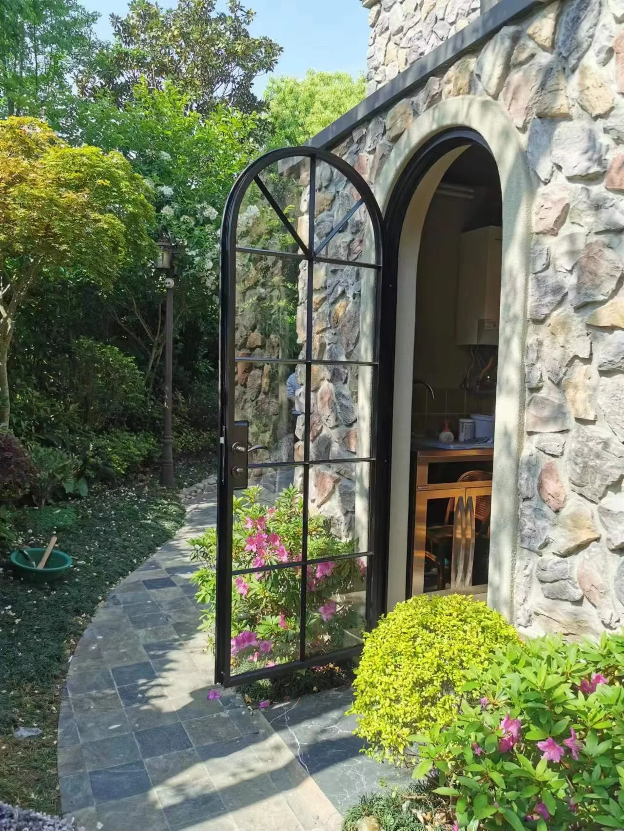 aa-Customized Grille Design External Safety Arch Double Glazed Glass French Entrance Doors Ultraviolet Proof French Hinged Doors