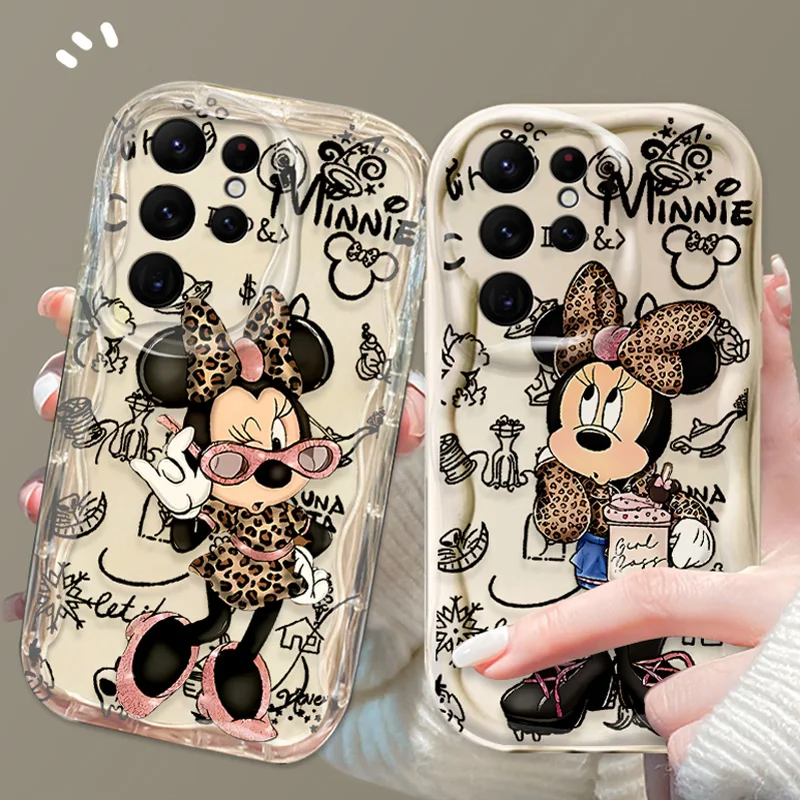 Disney Minnie Mouse 3D Wave Case For Samsung Galaxy S24 Ultra S23 S22 Plus S21 S20 FE A25 A55 A35 A15 A05 A05S Clear Back Cover