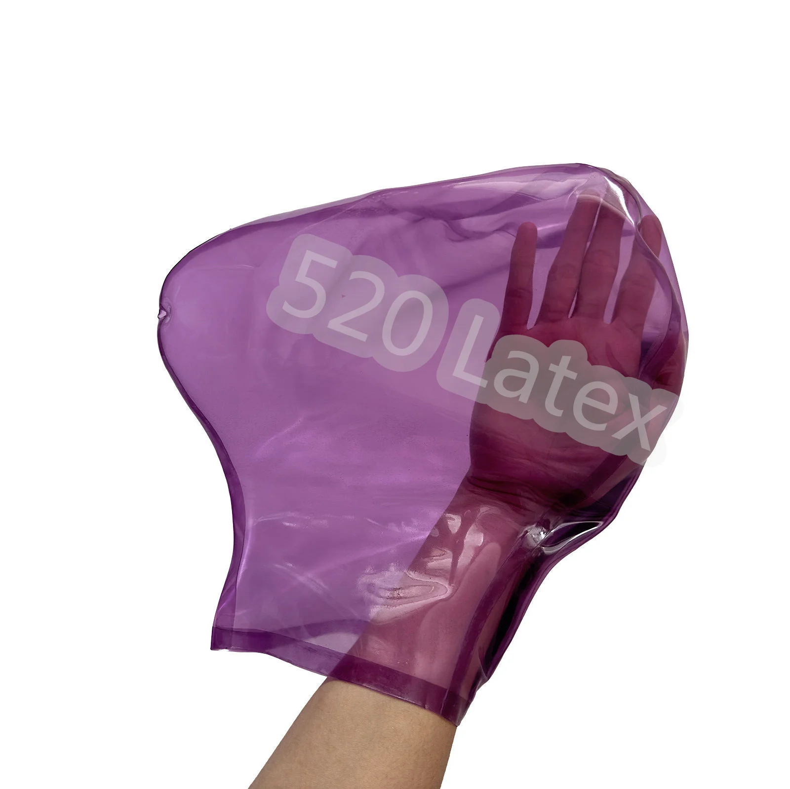 Latex Full Head Hood Latex Rubber Mask Transparent Purple Fetish Cosplay Mask With Breath Hole Back Zipper Club Wear