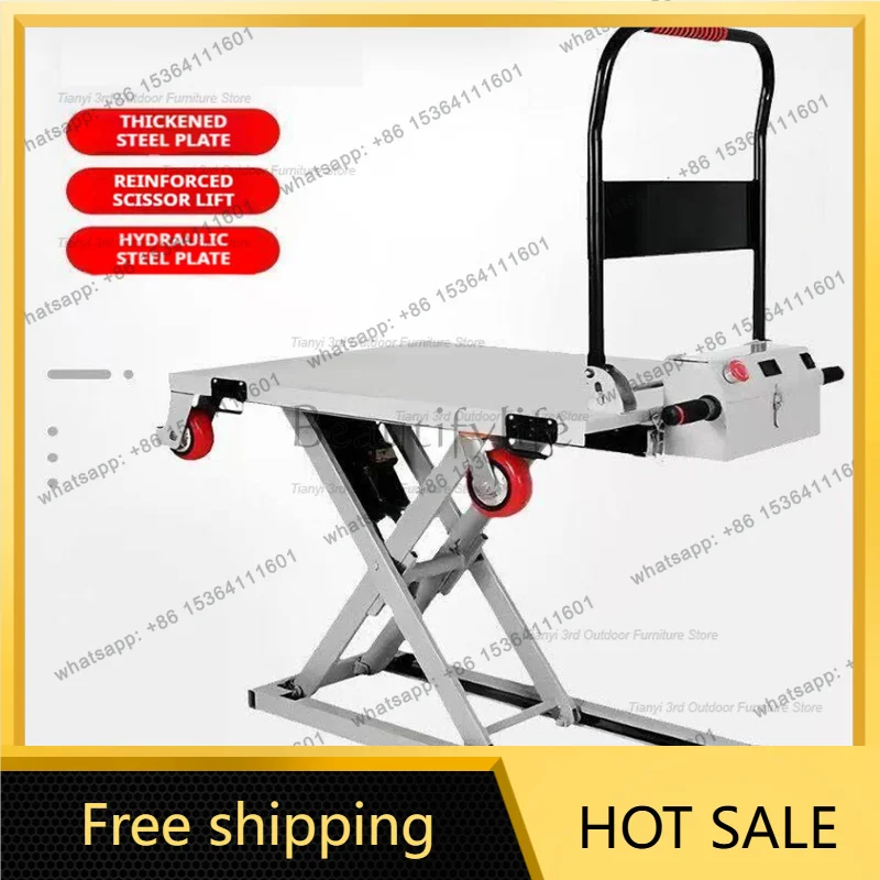 LS Creative Handcart Electric Hydraulic Lifting Portable Cart Handling Scissor Mobile Flat Cart Stable Commercial Tool FYET