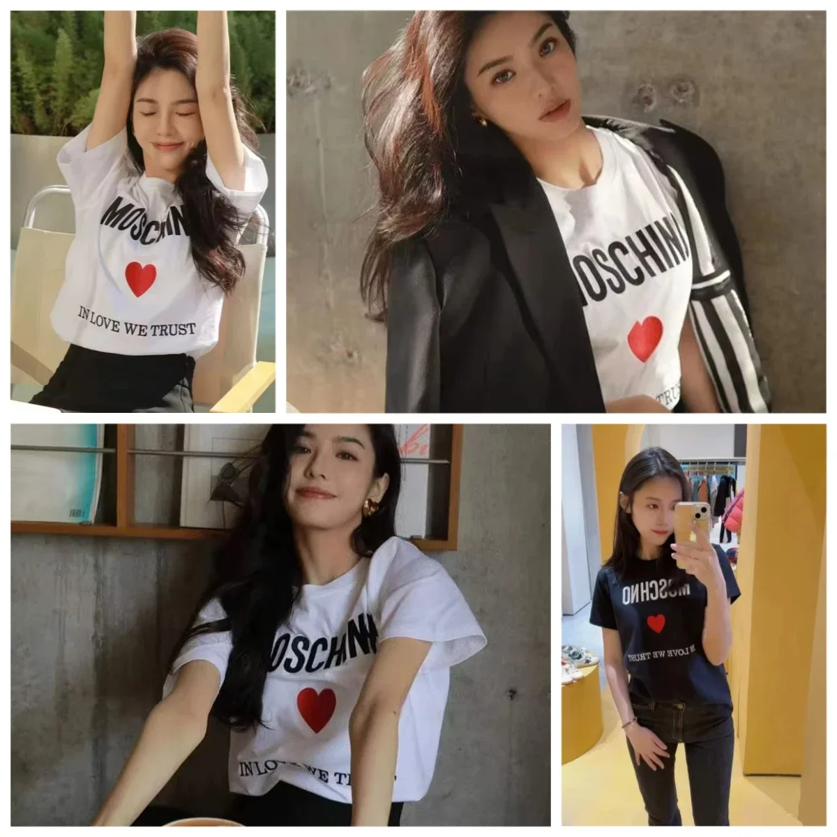 

2025 Trendy Brand New Fashion Love Letters Sweet Temperament Loose Versatile Round Neck Short Sleeve T-shirt Women Top Tees