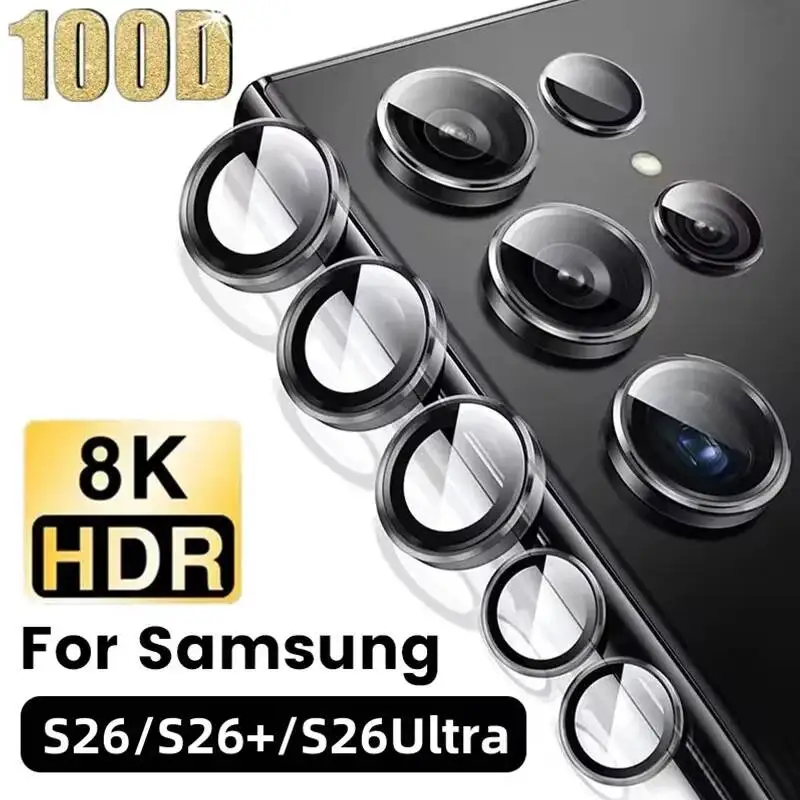 

Glass For Samsung S24 S23 S22 Ultra Full Cover Lens Metal Protector Ring Galaxy S26 Plus Camera Film