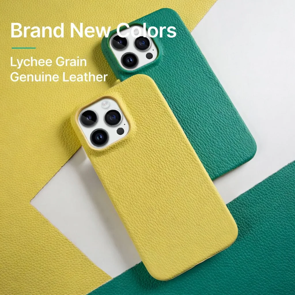 Capa Clássica Durável de Couro Genuíno para iPhone 17 Pro Max 16e 15 Plus 14 13 12, Capa Traseira Vintage de Couro Bovino de Primeira Camada