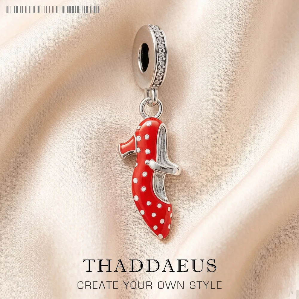 

Red Shoe 925 Sterling Silver Dangle Charm Pendant for Flamenco Dance in Spain Fit Bracelet Women 2021 Summer Fine Jewelry