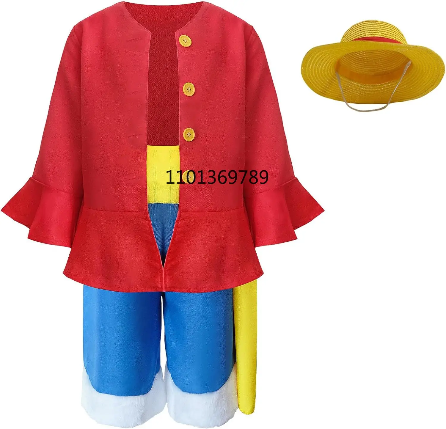 Anime Lufy Costume Straw Hat One Piece Cosplay Outfits Halloween Dress Up Party for Boys Aged 3-12 Years Adult S-2xl Disfraz