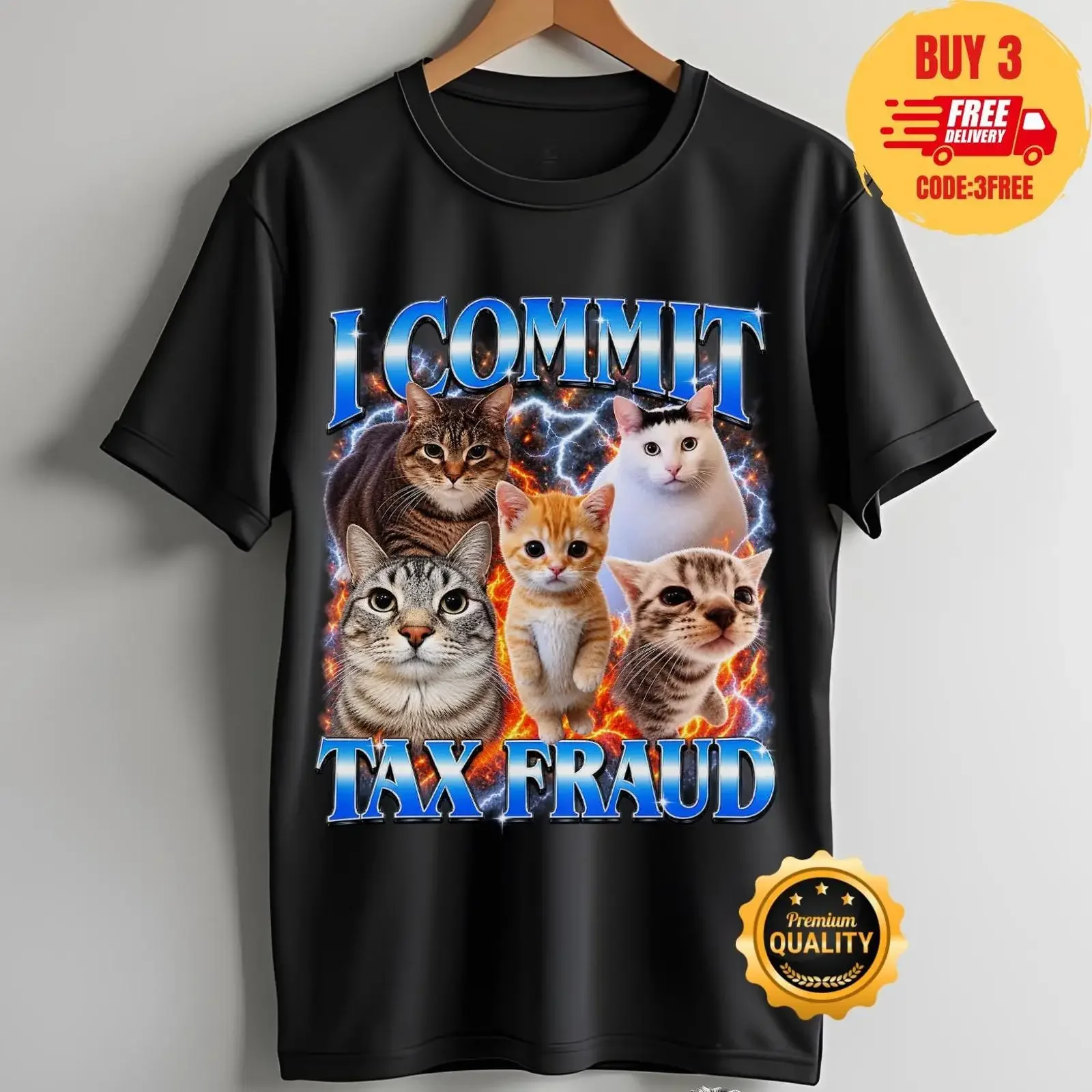 I Commit Tax Fraud Funny Cat Meme T shirt 90s Bootleg for Lovers Humor Sarcastic GifT vintage Washed Top For Everyday Wear