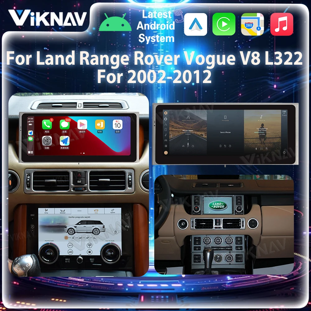 

Viknav 10,25-дюймовий сенсорний екран для Range Rover Vogue V8 L322 2002-2012 Android 8-ядерний автомобільний радіоприймач Бездротовий мультимедійний плеєр Carplay