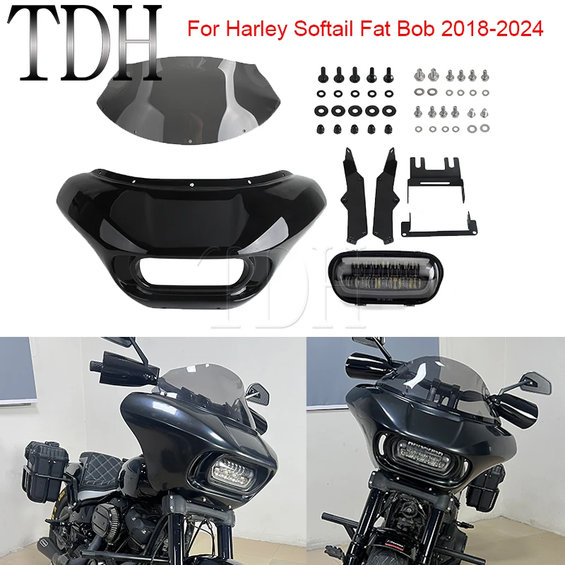 

1 Set Motorcycle LED Light Front Headlight Fairing Cover Shield For Harley M8 Softail Fat Bob 114 FXFBS 2018-2024 FXFB 2018 2019