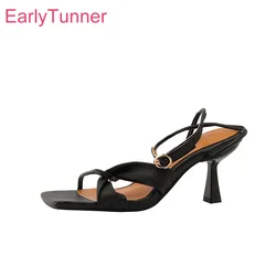 New Summer Fashion Black White Women Sandals Hot High Thin Heels Lady Casual Shoes Plus Big Small Size 32 43 46
