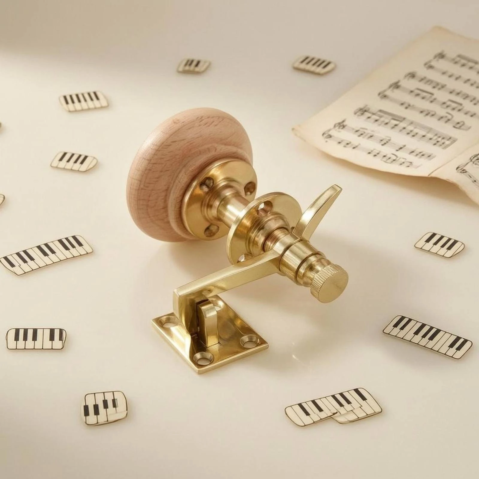 Piano Hardware Lock Metal Lock Body with Bouton Bois Wooden Knob Security Lock for Home Grand Piano Lid