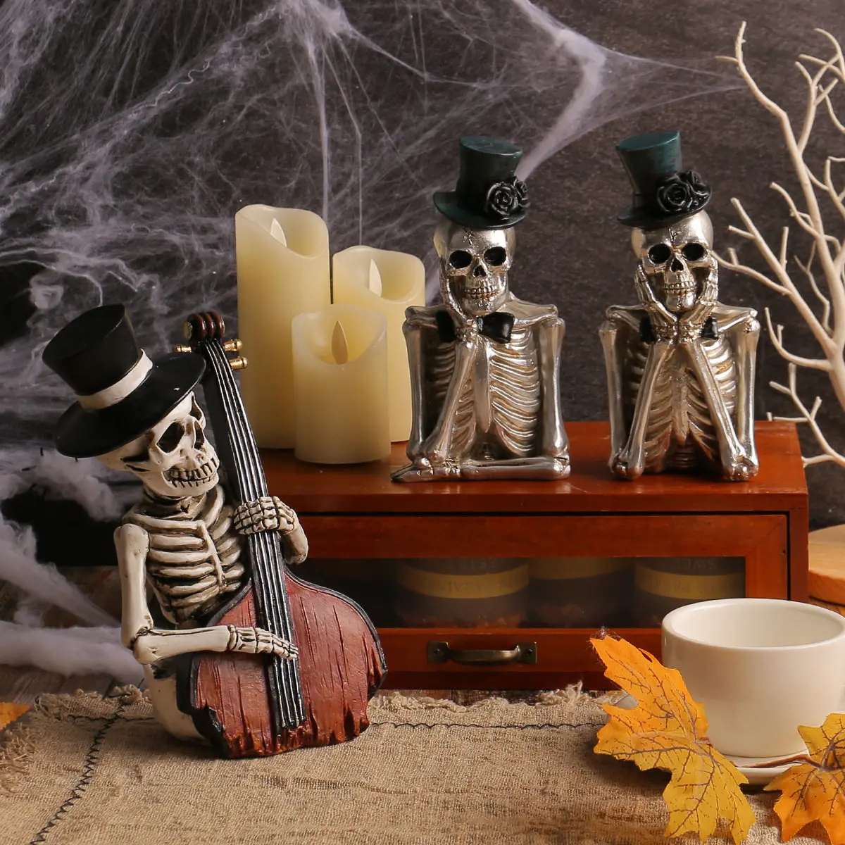 Coco Cartoon Skeleton Couple Cello Character Ornament