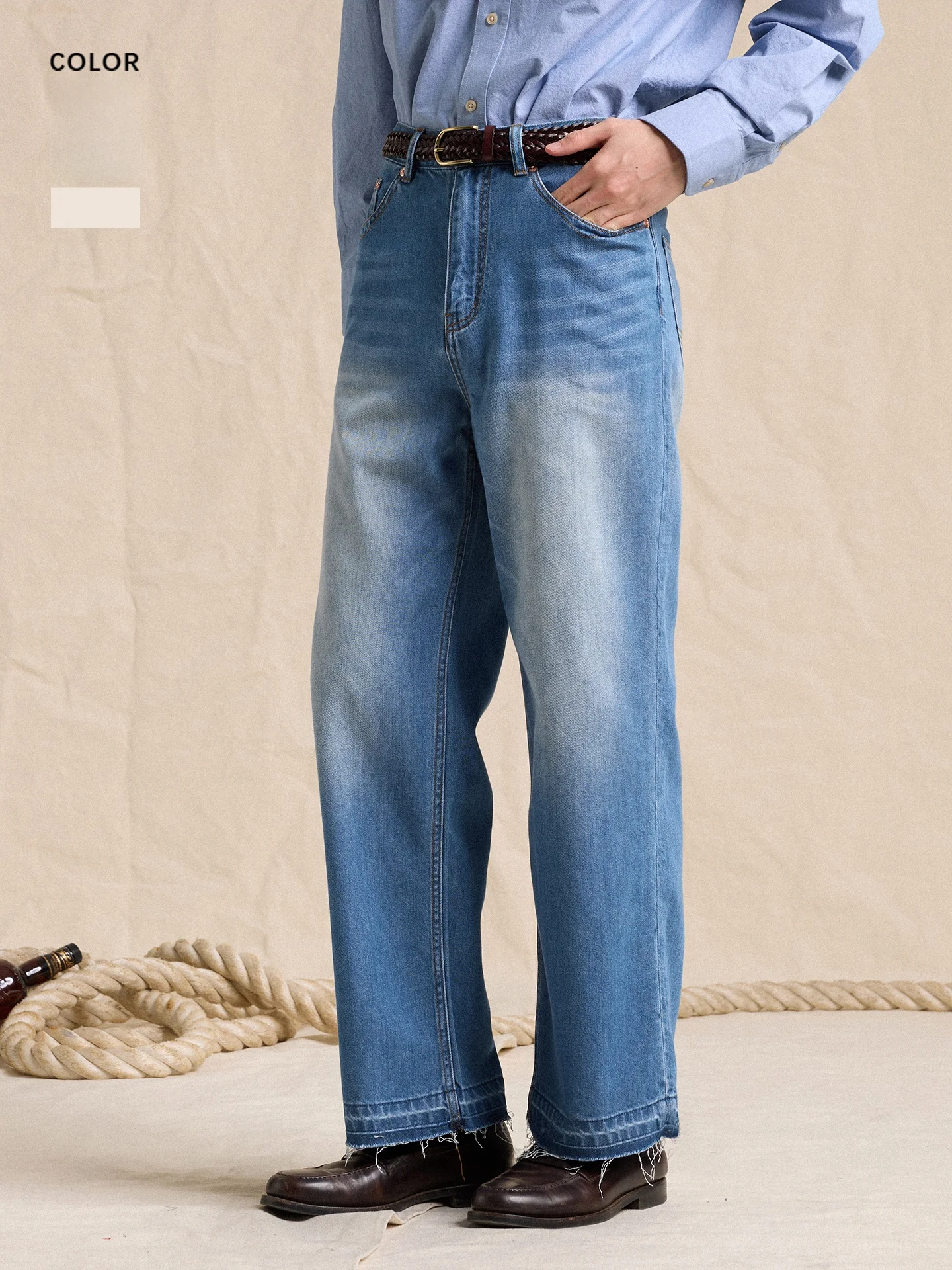 

Cultum American High Waist Loose Straight Leg Wide Leg Washed Denim Jeans Men's Versatile Casual Long Pants All Seasons