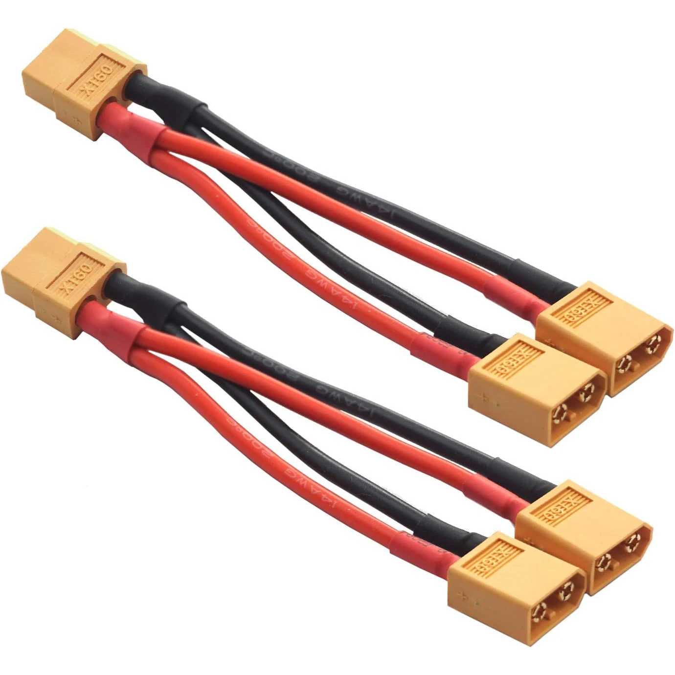 2PCS 14AWG XT60 Parallel Battery Connector 2-Male to 1-Female XT-60 Cable Dual Extension Y Splitter Harness Adapter for RC