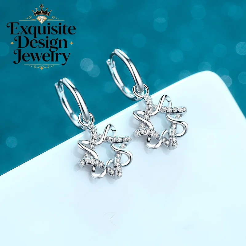 Exquisite Platinum PT950 Delicate Chic Design 28-point Moissanite Earrings, Geometric Polygon Trend Diamond-studded Earrings