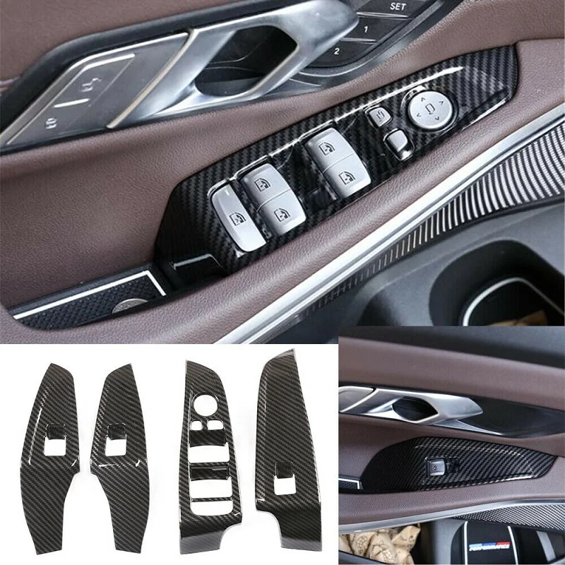 

4PCS Carbon Fiber ABS Window Lift Switch Button Trim For BMW 3 Series G20 2019-2021 Interior Decorative Covers Car Accessories