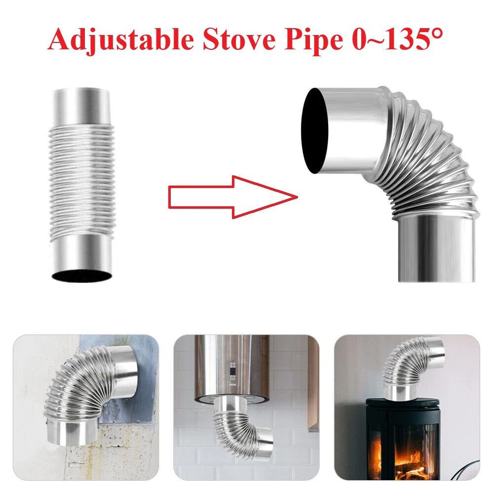 Durable Elbow Pipe Accessory 0~135 Degree 60mm Adjustable Straight Chimney Elbow Fitting Liner Outdoor Camping