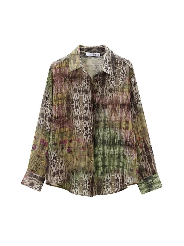 

2024 new women's European and American style fashion simple versatile metallic color line printed shirt