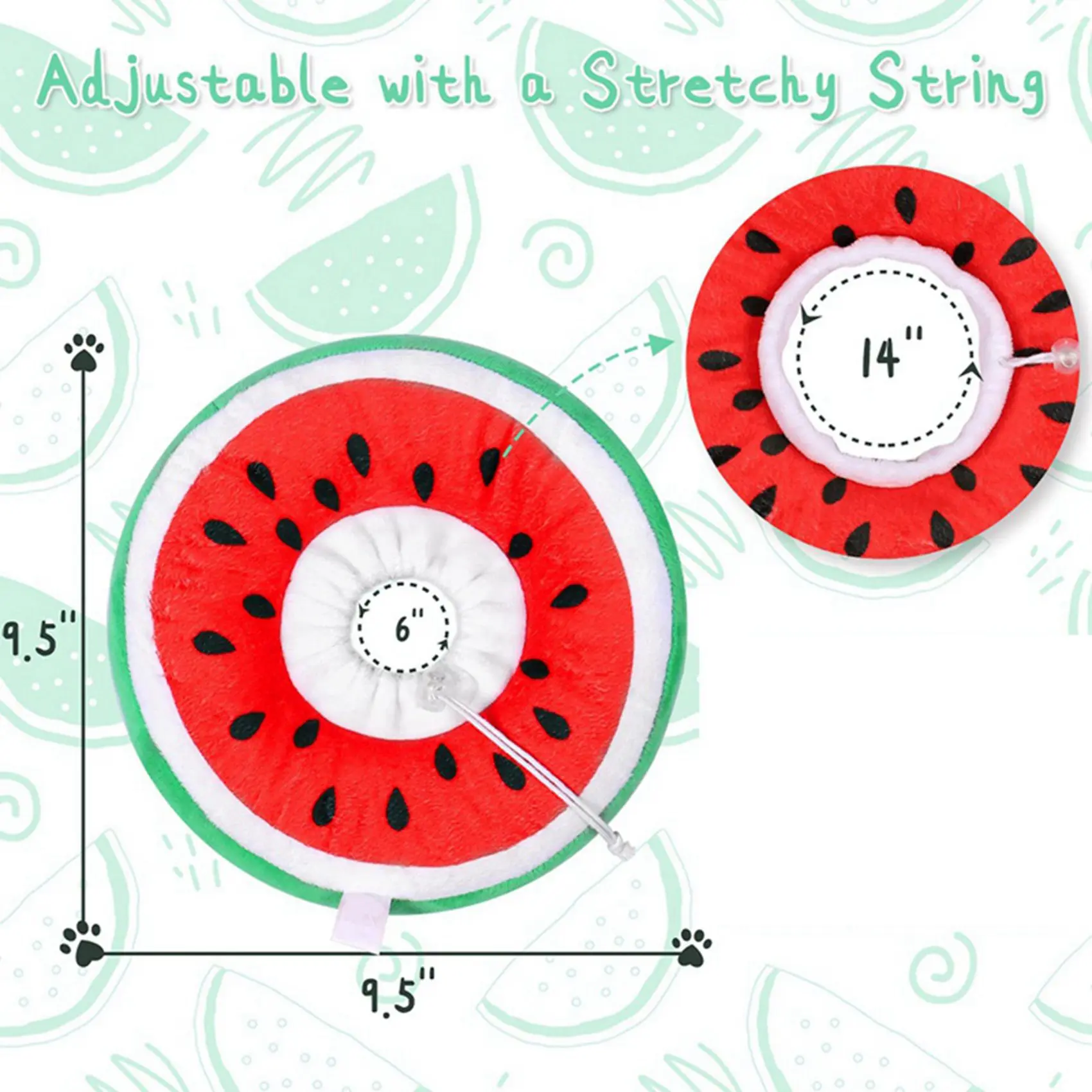 ABDJ-2X Adjustable Cat Cone Collar Soft, Cute Cats Recovery Collar, Cats Cones After Surgery For Kittens Watermelon Small