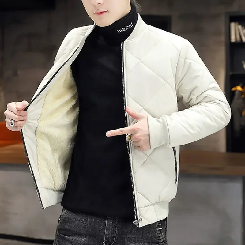 Men\'s Cotton Coat Cropped Winter Youth Baseball Collar Jacket Fleece Padded Padded Jacket Korean Style Padded Jacket