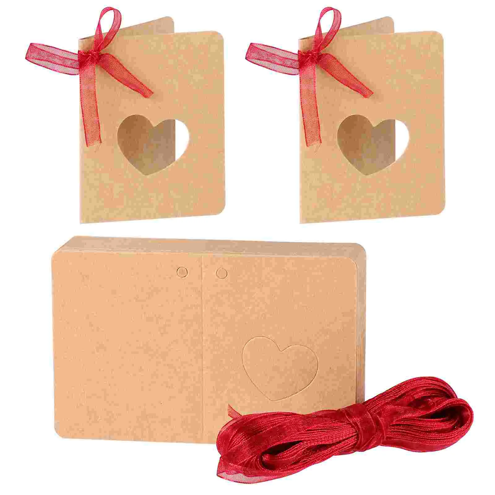 

50 Pcs Tag The Gift Paper Jam Hollow Heart Shape Kraft with Red Rope Bride Labels