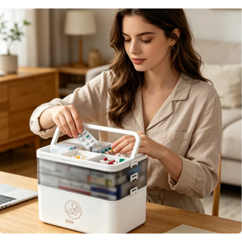 Large Capacity Portable Medicine Box, Multi-layer First Aid Medical Kit, Family Emergency Drug Storage Case for Home Daily Use
