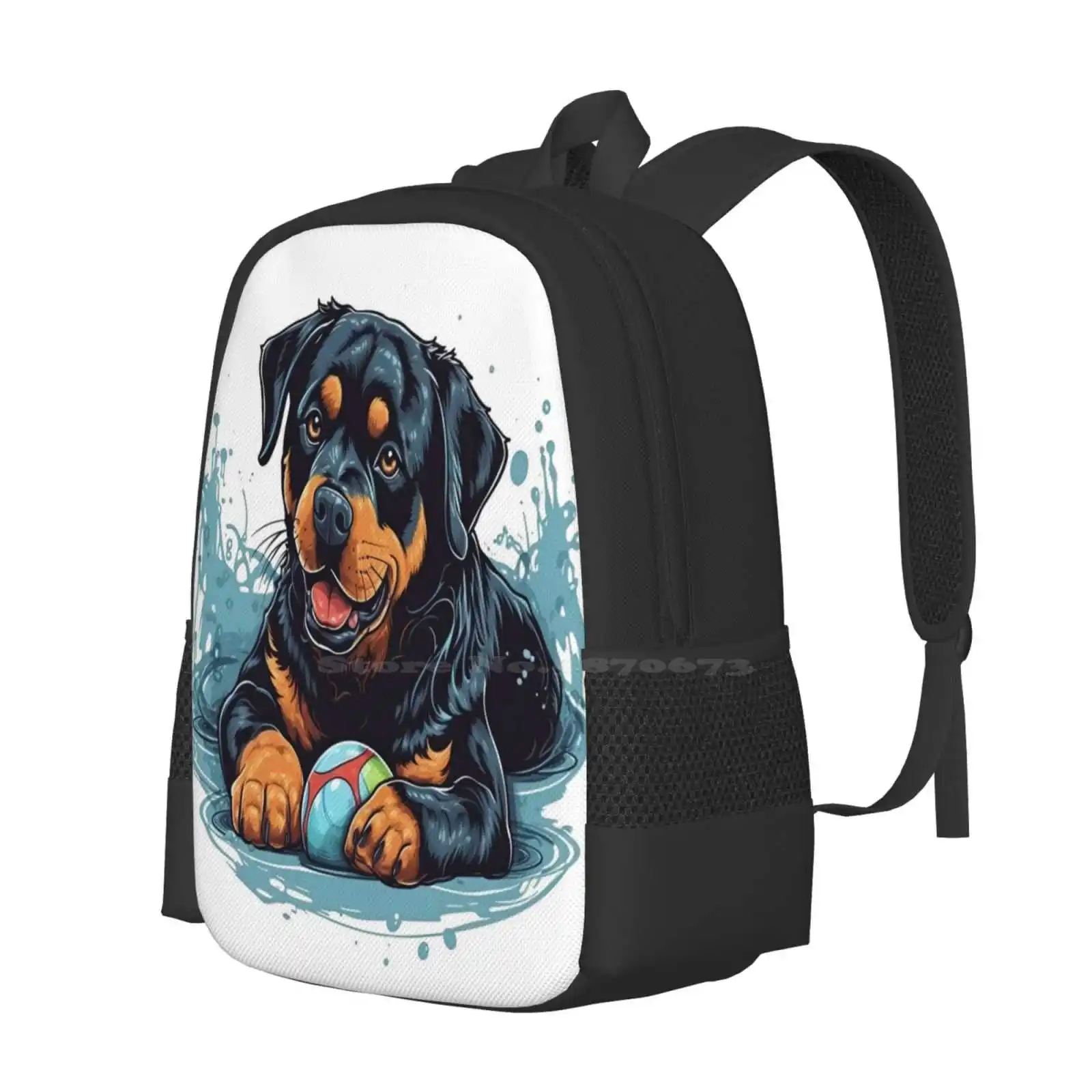 Loyally Artworked Paw-Some Rottweiler Apparel & Hot Sale Schoolbag Backpack Fashion Bags Rottweiler Canine Breed Dog Puppy Paw