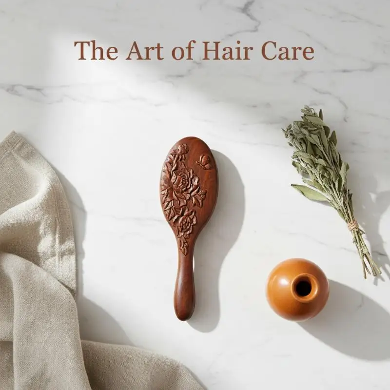 

Hand Carved Sandalwood Comb Oval Shape Wooden Air Cushion Comb Styling Brush Fine-Toothed Scalp Massage Brush