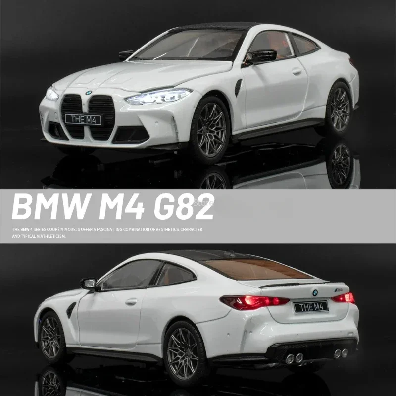 1/23 BMW M4 G82 Alloy Toy Car Models High Simulation Diecast Metal Vehicle Model Door Open Sound Light Collection Gifts for Kids