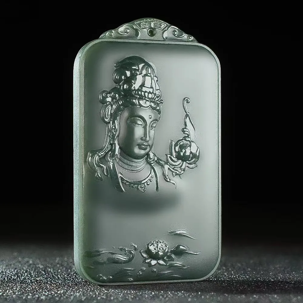 Exquisite Hetian Jade Sapphire Guanyin Pendant Jewelry 8857#