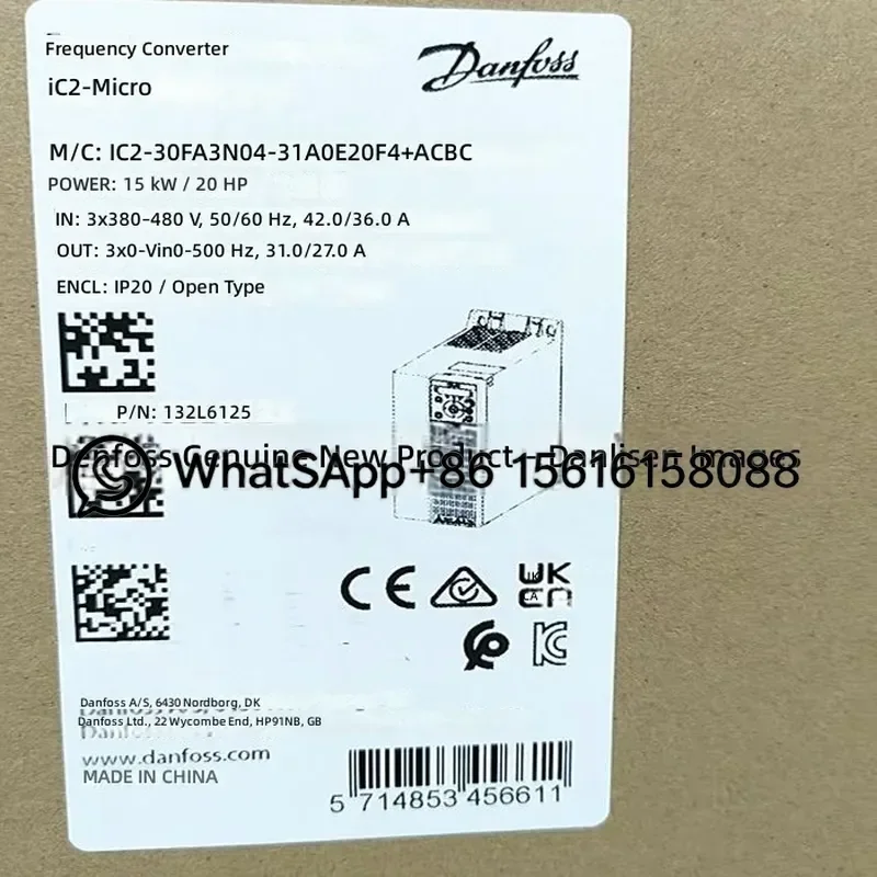 DANFOSS Inverter Drive IC2-30FA3N04-31A0E20F4 ACBC 132L6125 15KW VFD Variable Frequency Motor Controller Speed Regulator