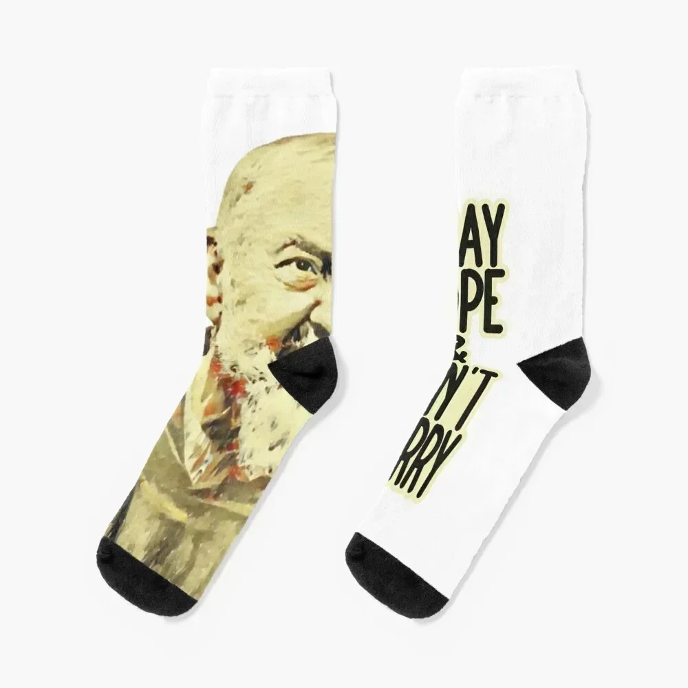 

Pray hope and don't worry! Saint Padre Pio Socks Hiking boots Soccer cool Antiskid soccer Socks Man Women's