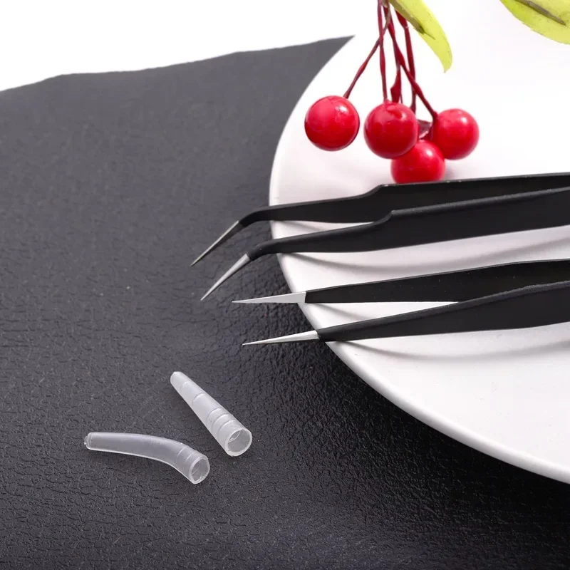 ファッションネイルアートDIY、1個ストレートエルボアクリルジェルピッキングツール、ラインストーン宝石装飾、黒まつげピンセット、1.0MM