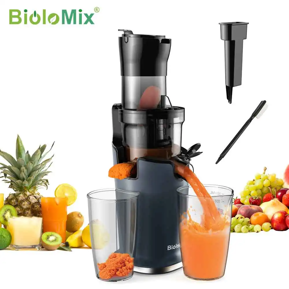 BioloMix-Espremedor de Prensa Fria com Chute de Alimentação, Motor Poderoso, Extrator de Suco Masticante Lento, Frutas Inteiras, 200W, 40-65RPM, 78mm