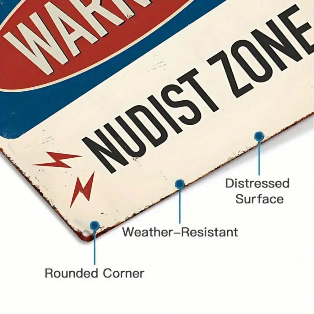 Nudist Zone Vintage Metal Plaque 8x12 Inch, Heavy Duty Iron Wall Decor Sign for Private Beach