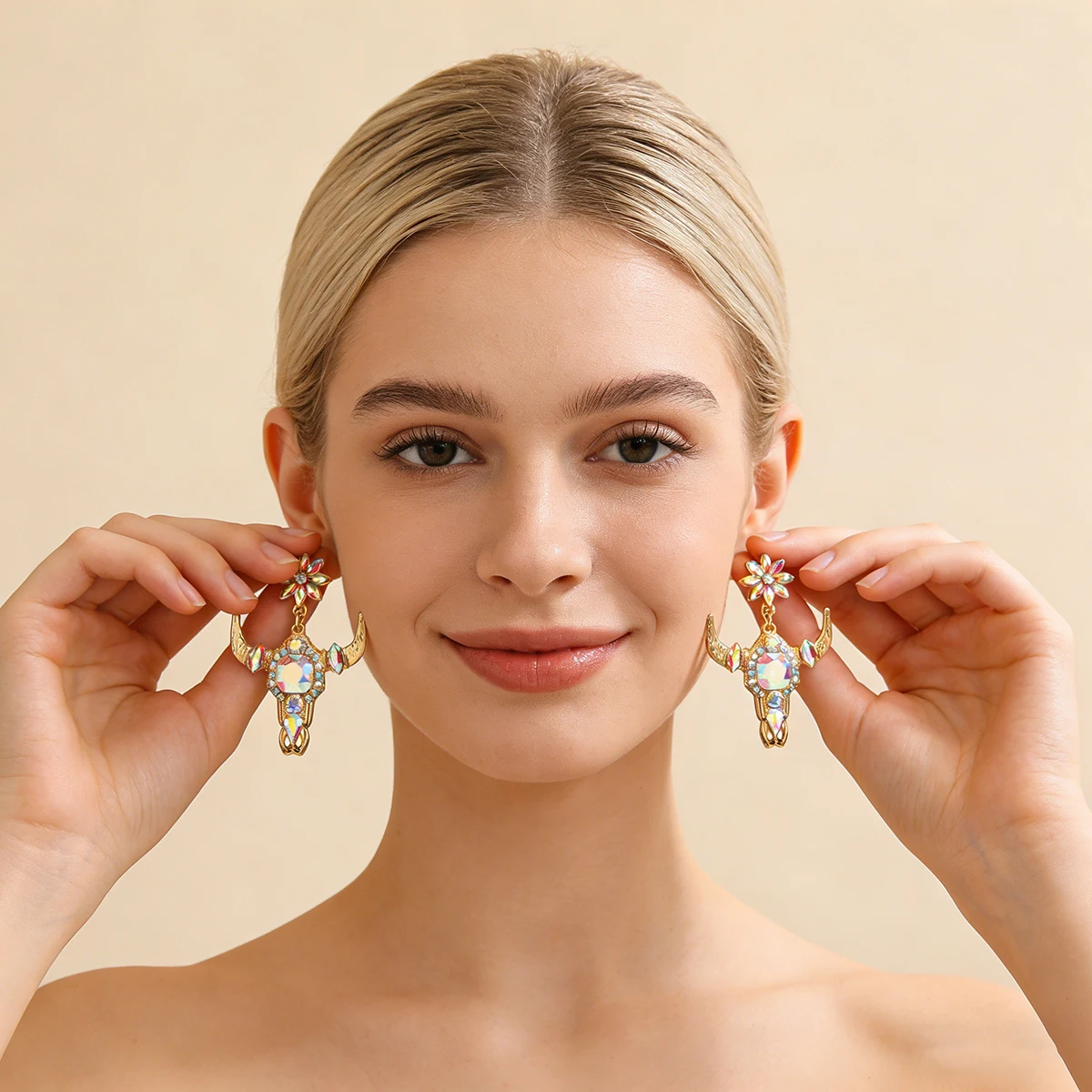 Pendientes Vedawas AB Color Rhinestone Tauren para mujer, creativo, vaquera occidental, delicado pendiente diario, regalo de joyería occidental