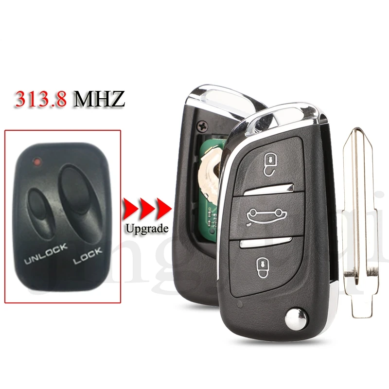 Jingyuqin Upgrade Car Key dla SsangYong 313.8Mhz z/bez chipa 2 przyciski zdalny inteligentny klucz samochodowy z/bez grota