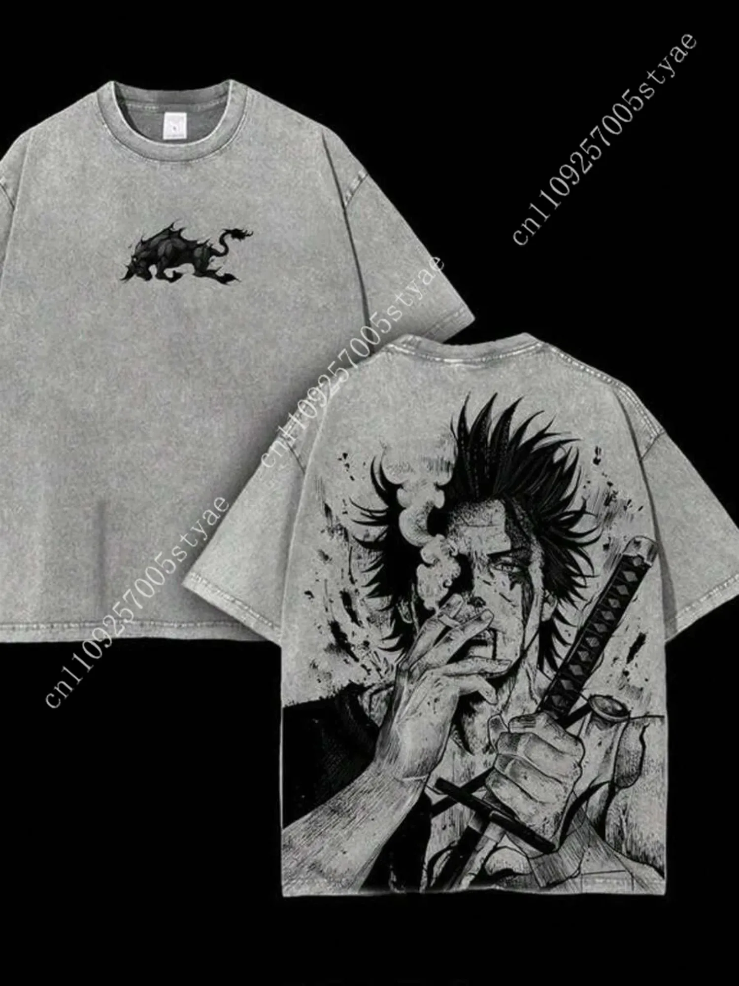 Yami Sukehiro Graphic Tshirt Black Clover Manga Cotton T-shirt for Men Short Sleeve Clothing Oversized Tee Male Washed T Shirt