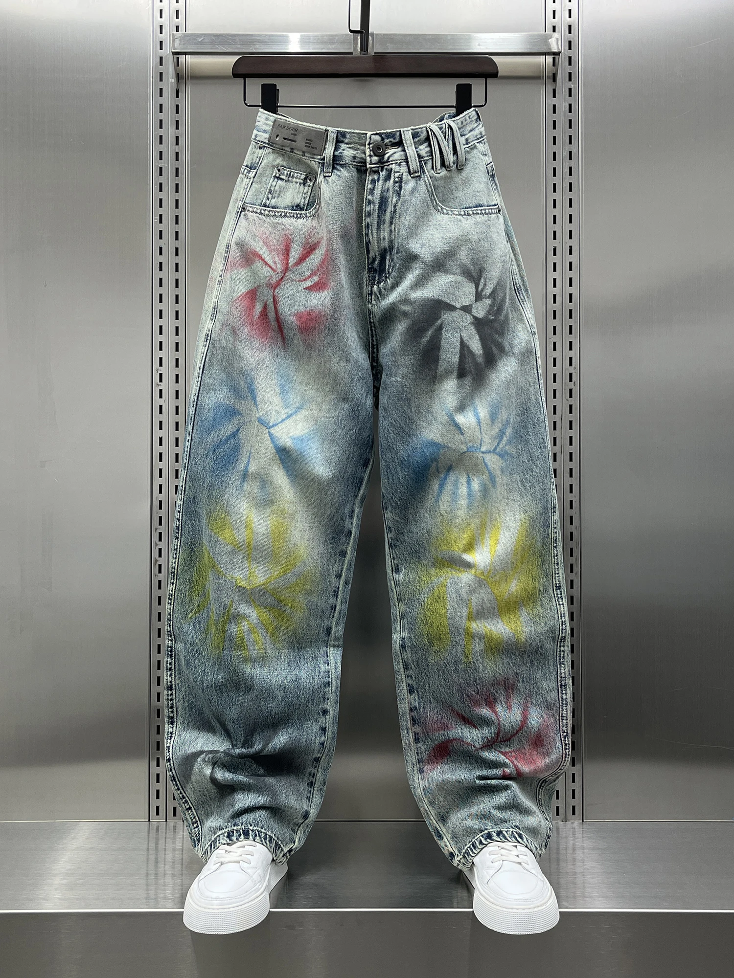 

Мужские джинсы из денима с эффектом потертости, свободного кроя, с принтом, премиум-качество, весна 2026, новый тренд, молодежные, популярные, длинные брюки, прямой крой