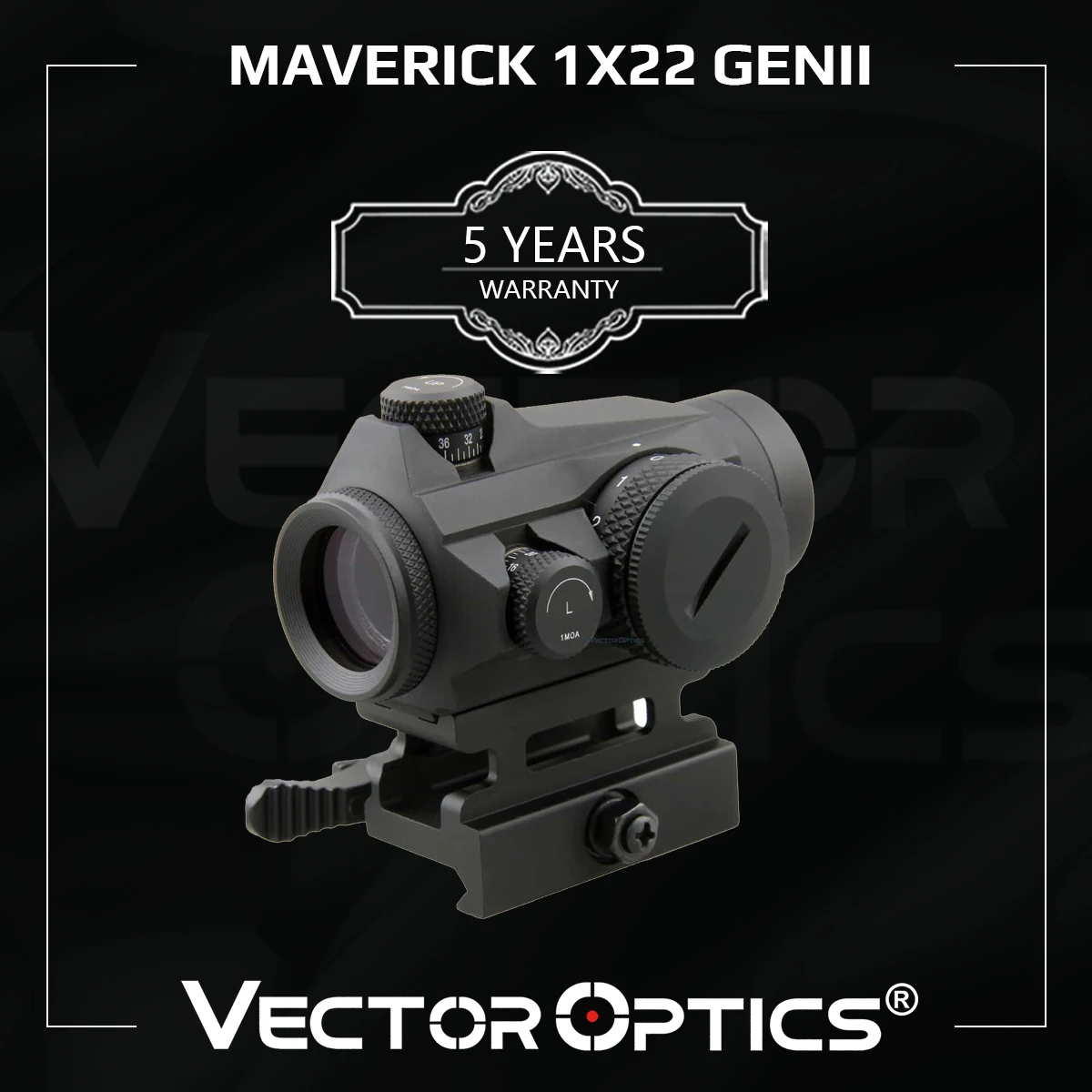 Vector Optics Maverick GenII 1x22 Punto Rojo de Alcance para Caza Táctica con Torreta Descubierta y Montaje QD para Armas de Fuego Reales .308